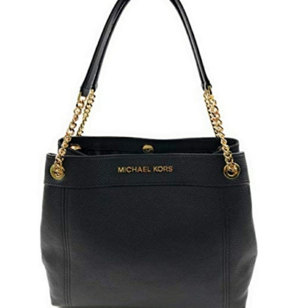 Michael Kors Jet Set Large Chain Shoulder Tote Leather Black NWT Gold Tone Chic - Picture 3 of 5